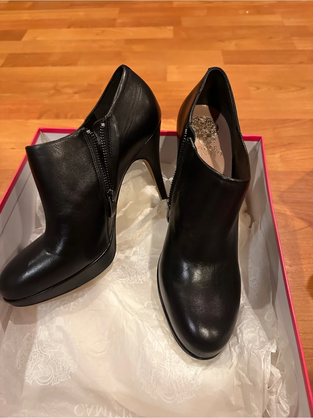 Vince Camuto Black Leather Ankle Booties with Side Zip